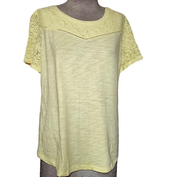 Yellow Cotton Blend Lace Short Sleeve Shirt Size Large - Picture 1 of 3